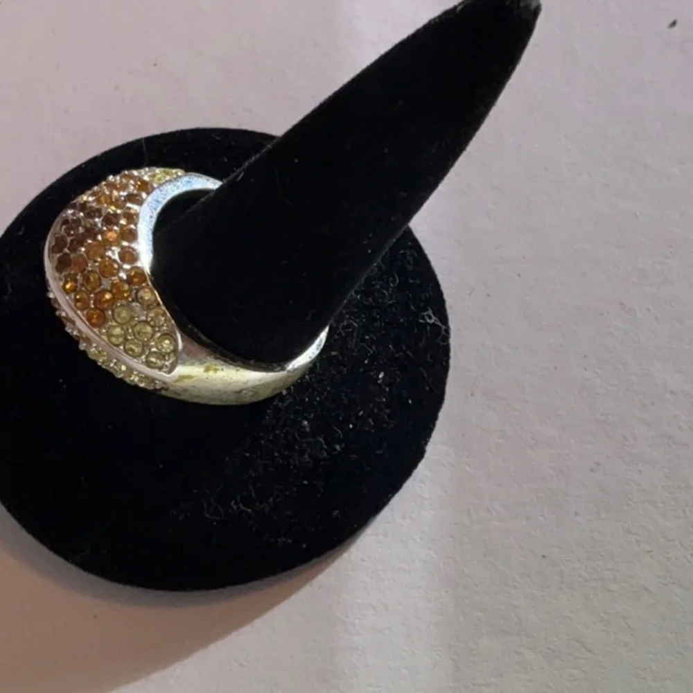 Elegant Sterling Silver Gold and Brown Crystal Stone Ring